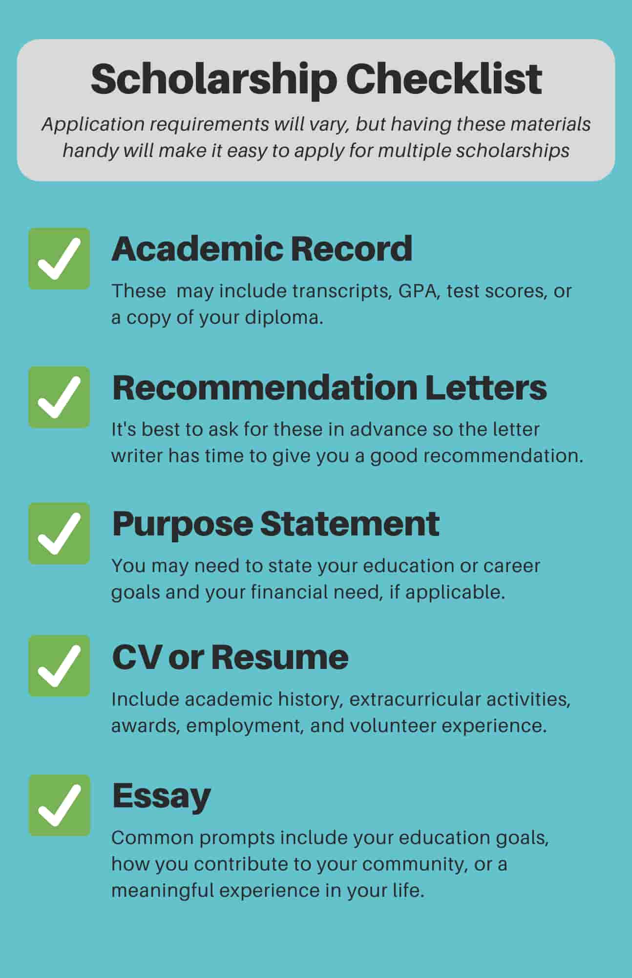 checklist for applying for a scholarship