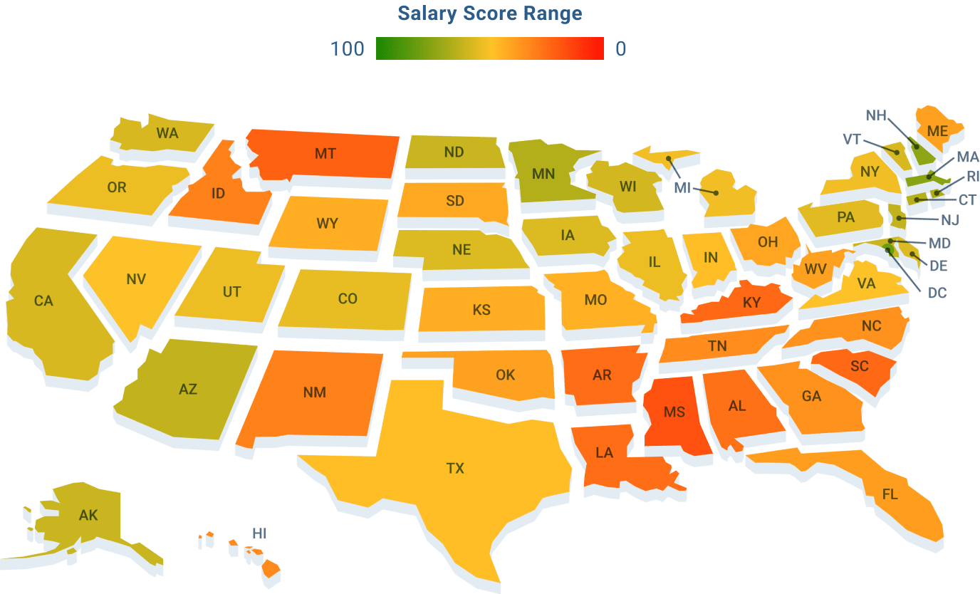 Map showing states' average Salary Scores